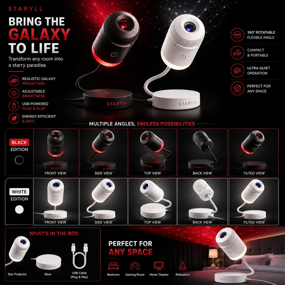 Galaxy projector star light 360°