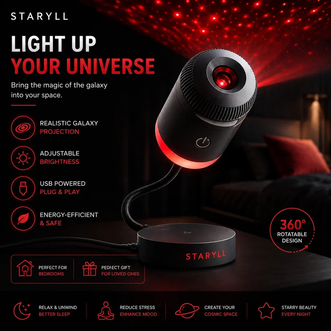 Galaxy projector star light 360°