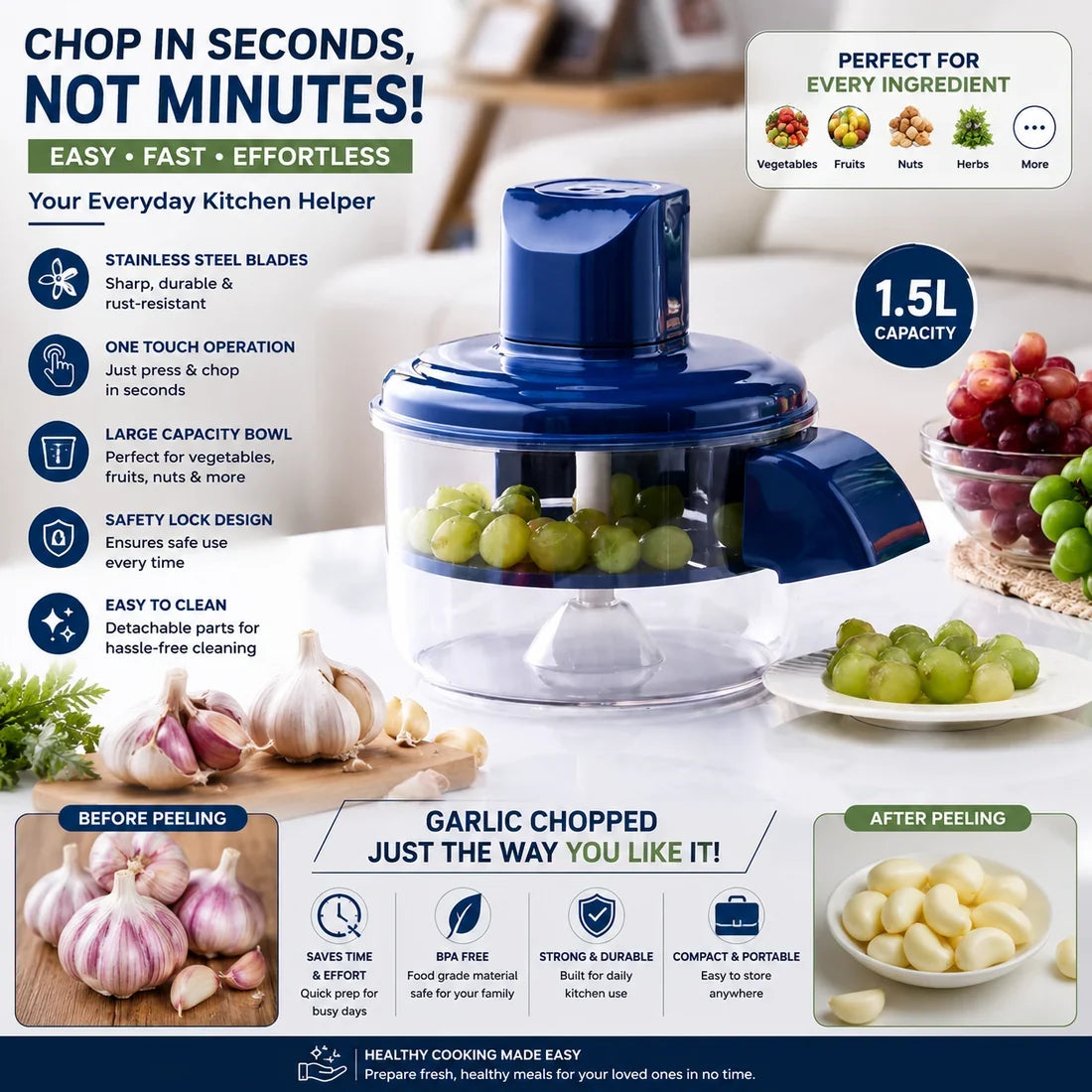 Electric garlic peeler and 1.5L