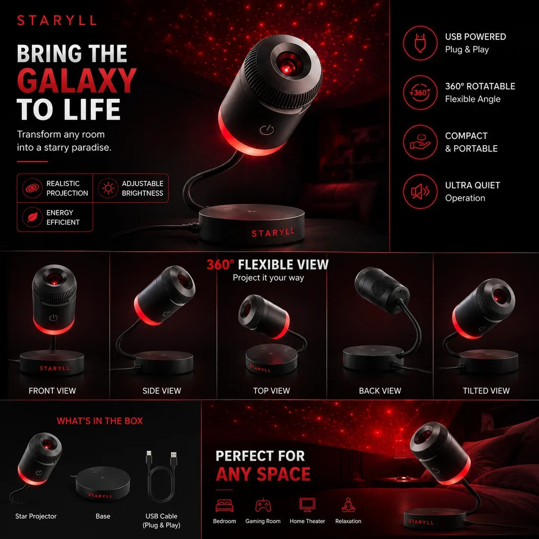 Galaxy projector star light 360°