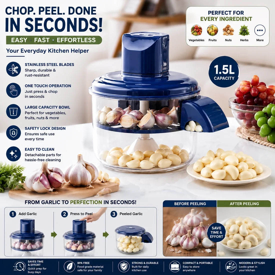 Electric garlic peeler and 1.5L