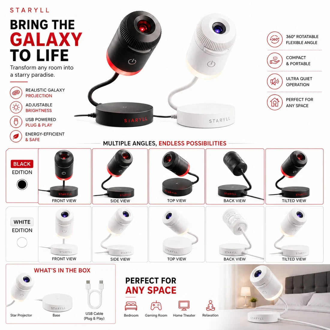 Galaxy projector star light 360°
